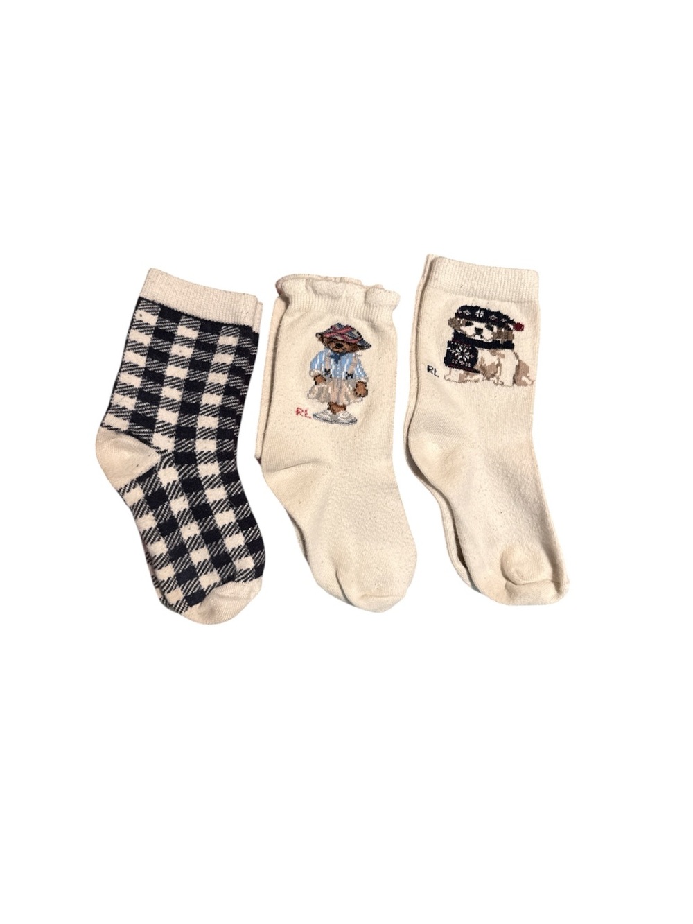 Polo Ralph Lauren Socks Set of 3 Pairs – Size 4-6 (Polo Bear, Dog, Gingham)